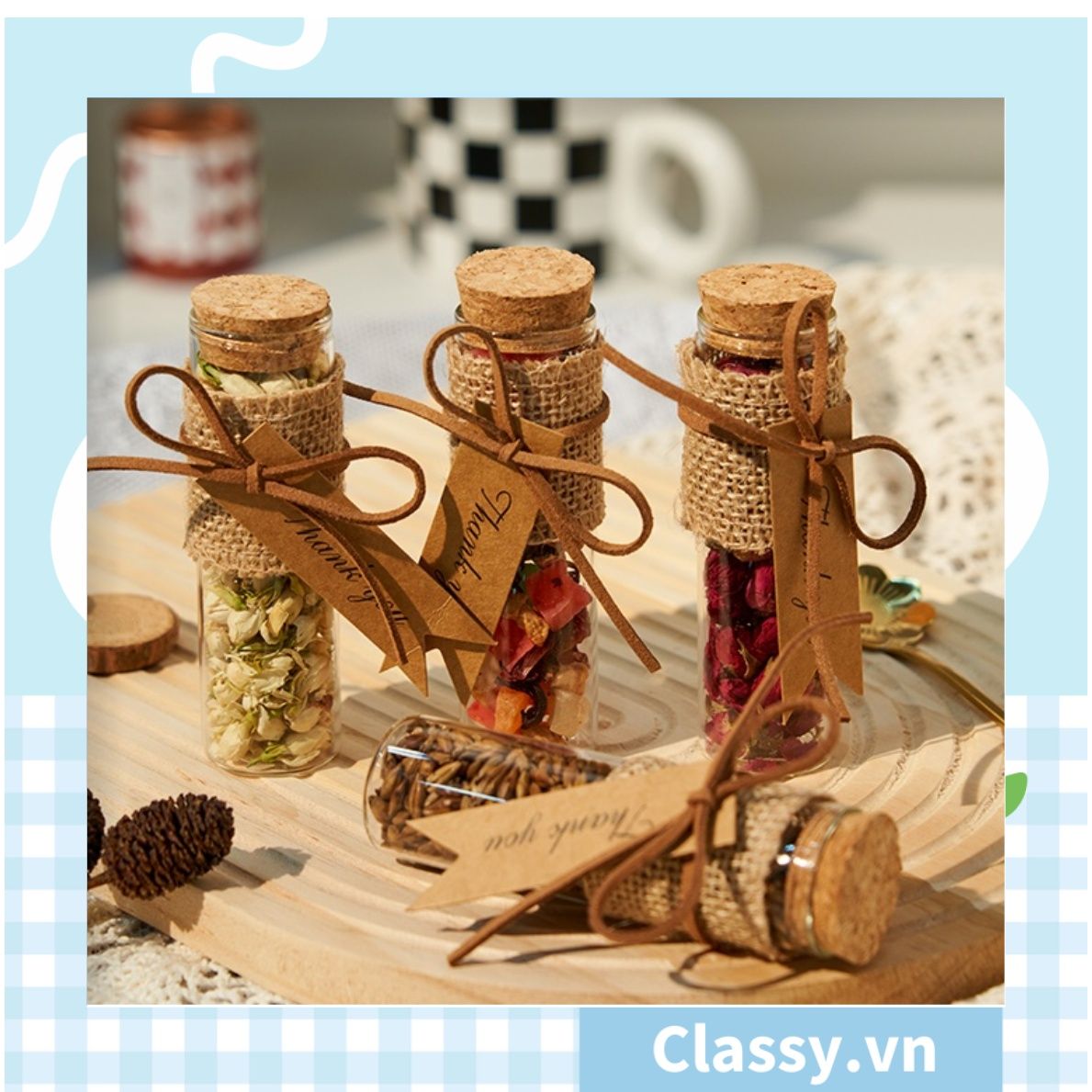 Lọ thủy tinh hình trụ cỡ nhỏ có gắn nút bần 3x10cm, dùng làm đồ trang trí siêu xinh Q1223