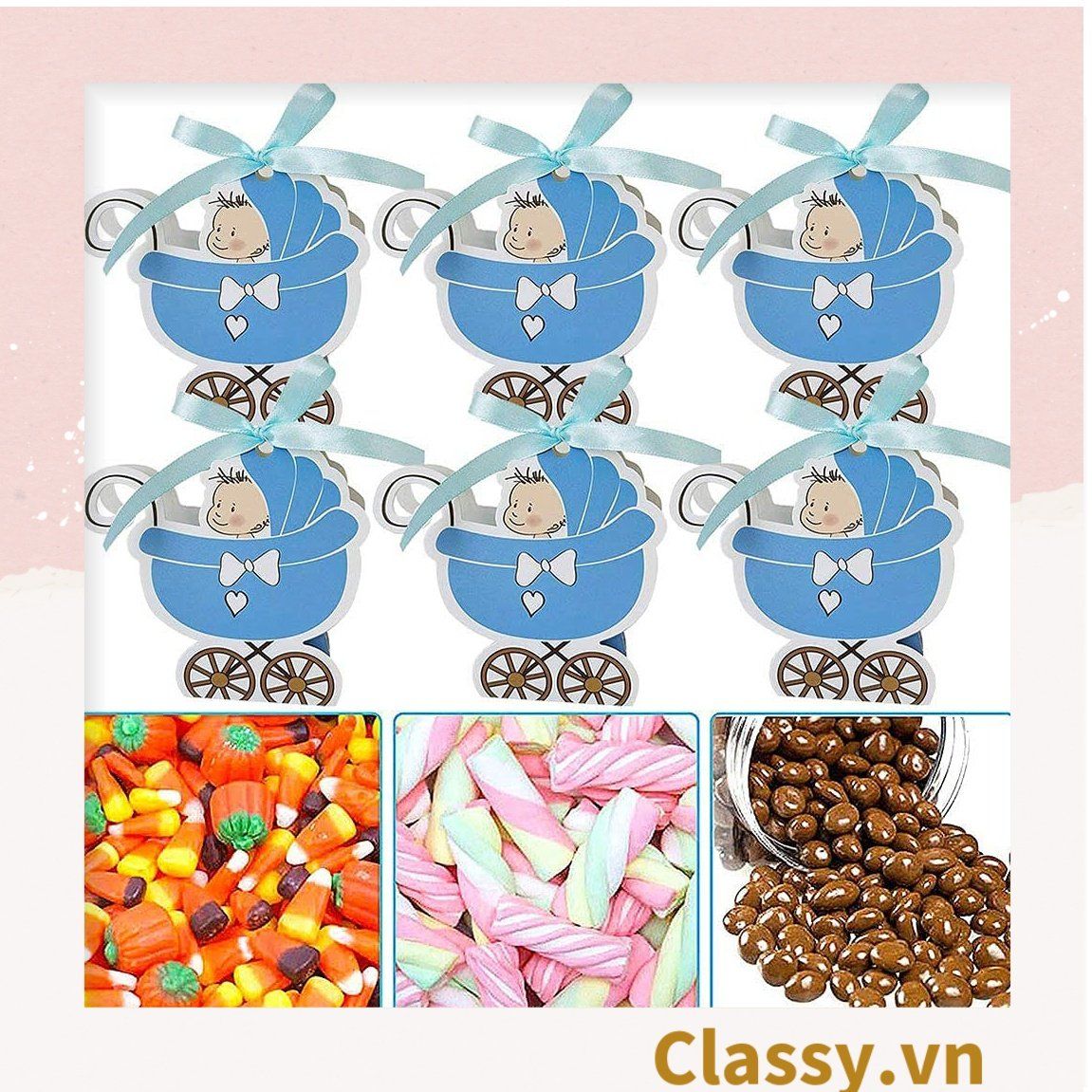 Hộp quà tặng tự gấp, hộp quà trang trí dễ thương kích thước 6x5x7.8CM hình baby trong nôi PK1314