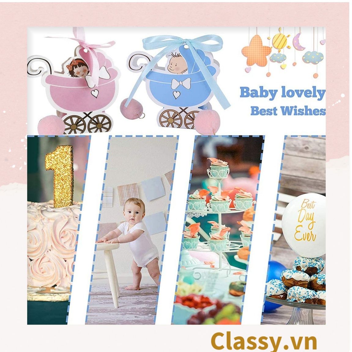 Hộp quà tặng tự gấp, hộp quà trang trí dễ thương kích thước 6x5x7.8CM hình baby trong nôi PK1314
