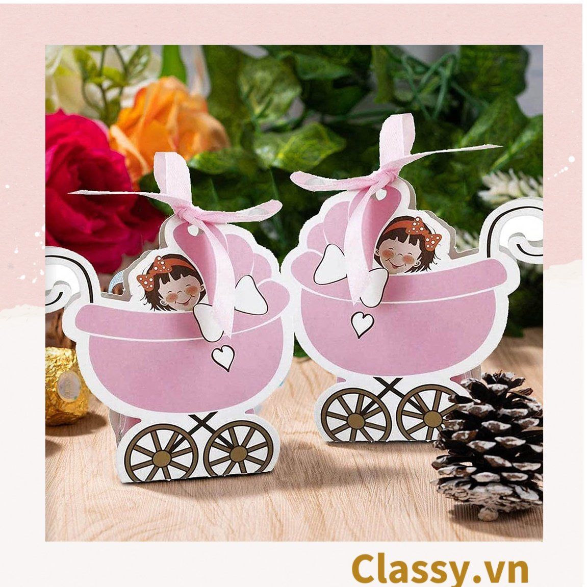 Hộp quà tặng tự gấp, hộp quà trang trí dễ thương kích thước 6x5x7.8CM hình baby trong nôi PK1314