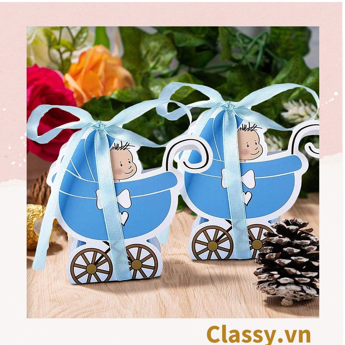 Hộp quà tặng tự gấp, hộp quà trang trí dễ thương kích thước 6x5x7.8CM hình baby trong nôi PK1314