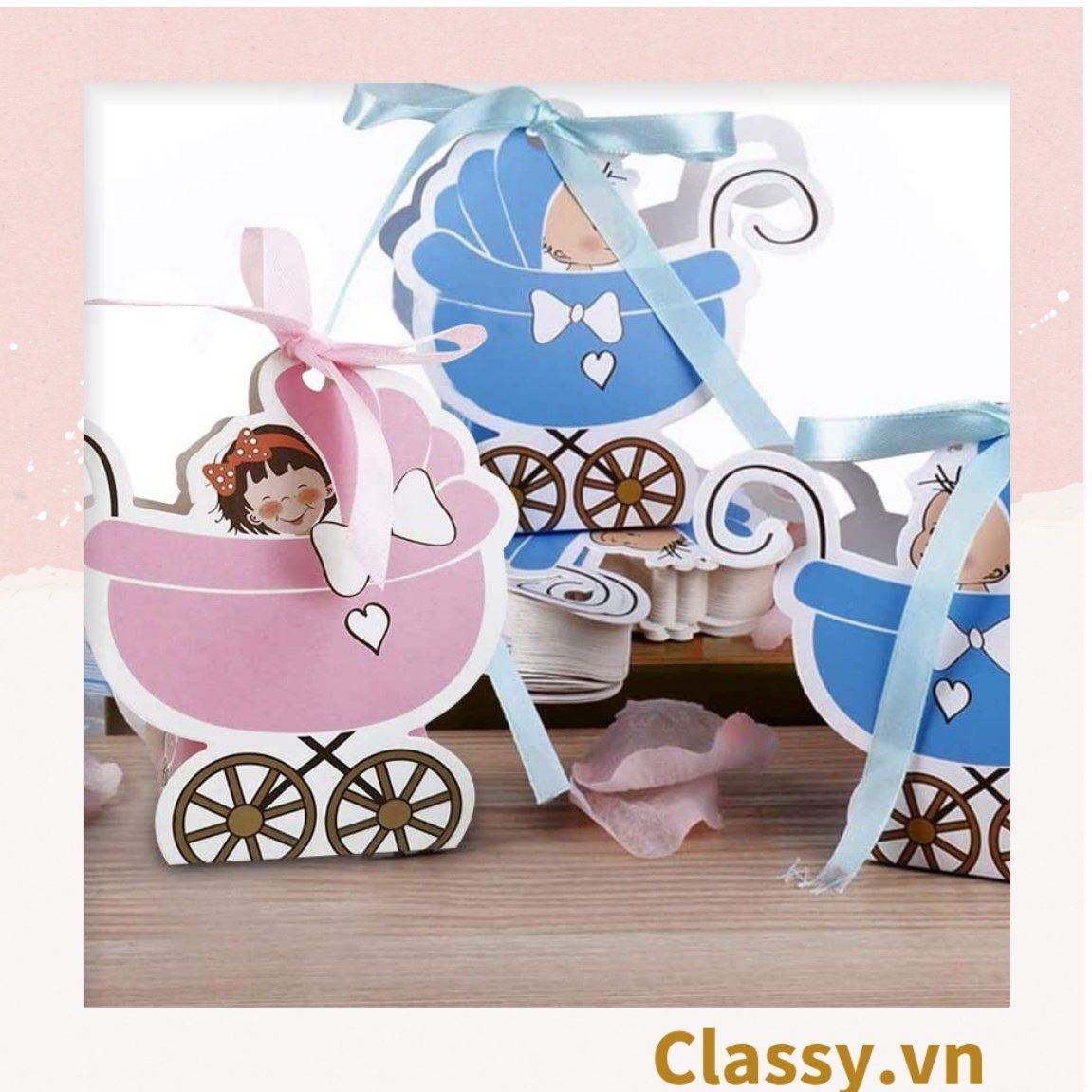 Hộp quà tặng tự gấp, hộp quà trang trí dễ thương kích thước 6x5x7.8CM hình baby trong nôi PK1314