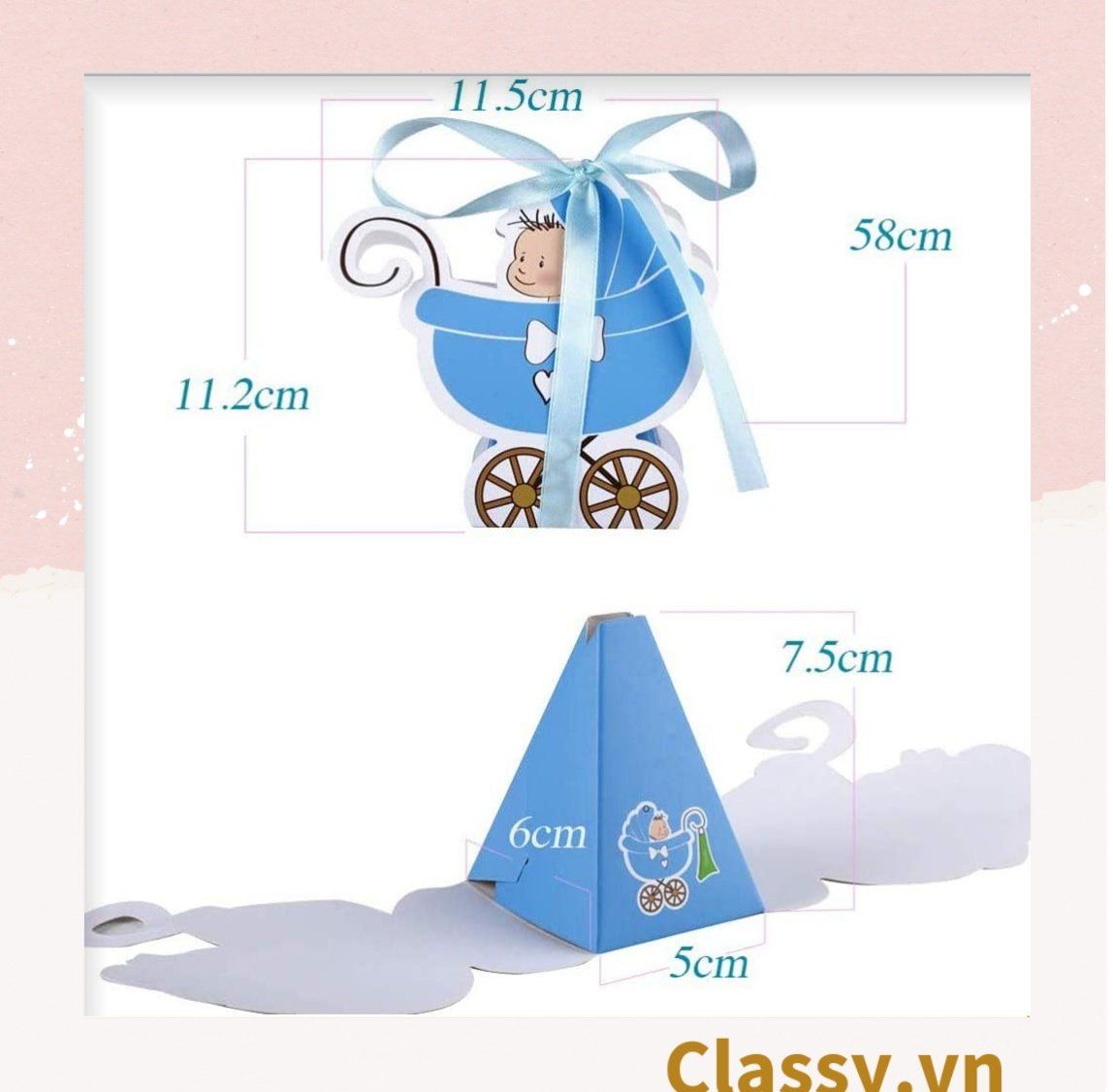 Hộp quà tặng tự gấp, hộp quà trang trí dễ thương kích thước 6x5x7.8CM hình baby trong nôi PK1314