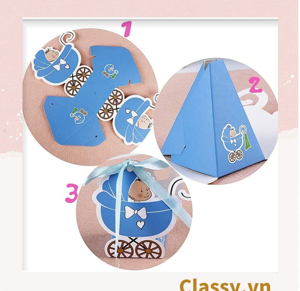 Hộp quà tặng tự gấp, hộp quà trang trí dễ thương kích thước 6x5x7.8CM hình baby trong nôi PK1314