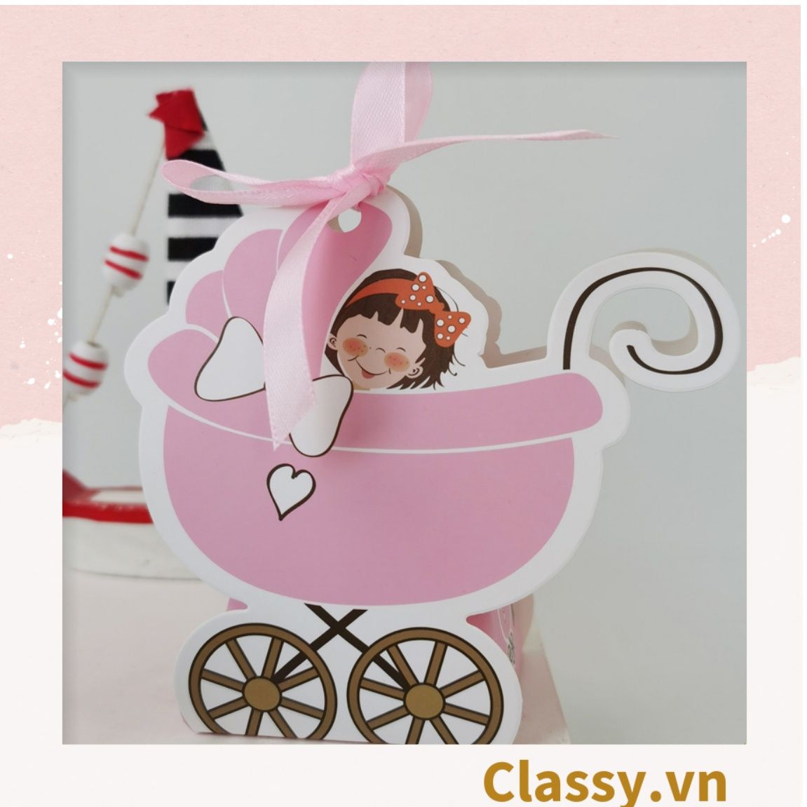 Hộp quà tặng tự gấp, hộp quà trang trí dễ thương kích thước 6x5x7.8CM hình baby trong nôi PK1314