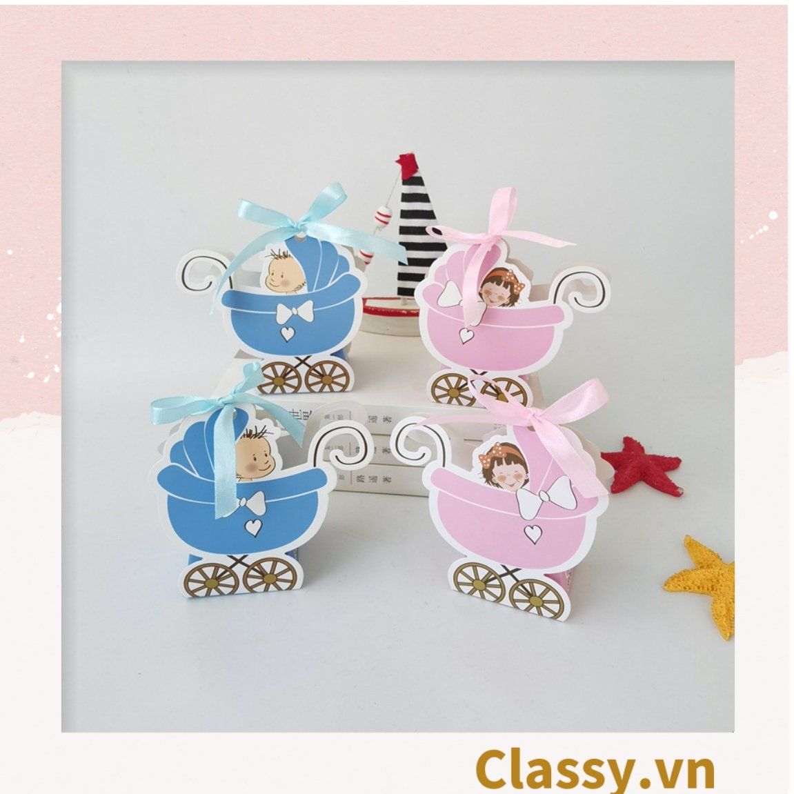 Hộp quà tặng tự gấp, hộp quà trang trí dễ thương kích thước 6x5x7.8CM hình baby trong nôi PK1314