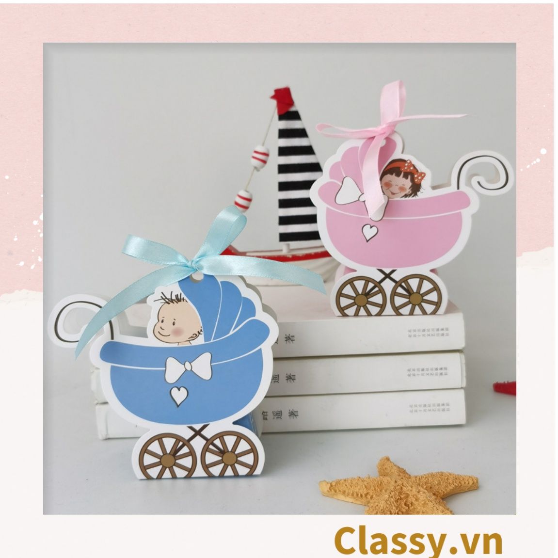 Hộp quà tặng tự gấp, hộp quà trang trí dễ thương kích thước 6x5x7.8CM hình baby trong nôi PK1314