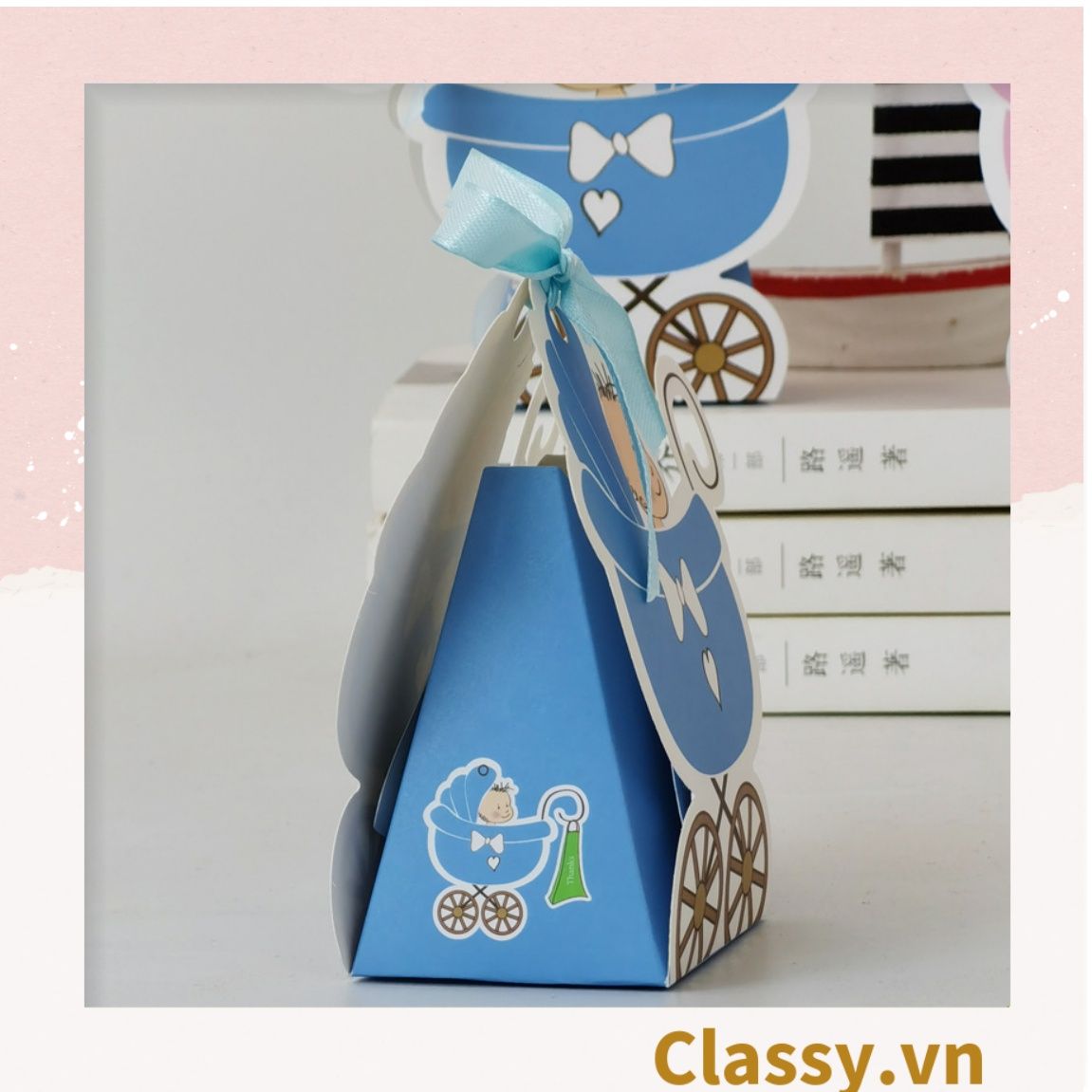 Hộp quà tặng tự gấp, hộp quà trang trí dễ thương kích thước 6x5x7.8CM hình baby trong nôi PK1314