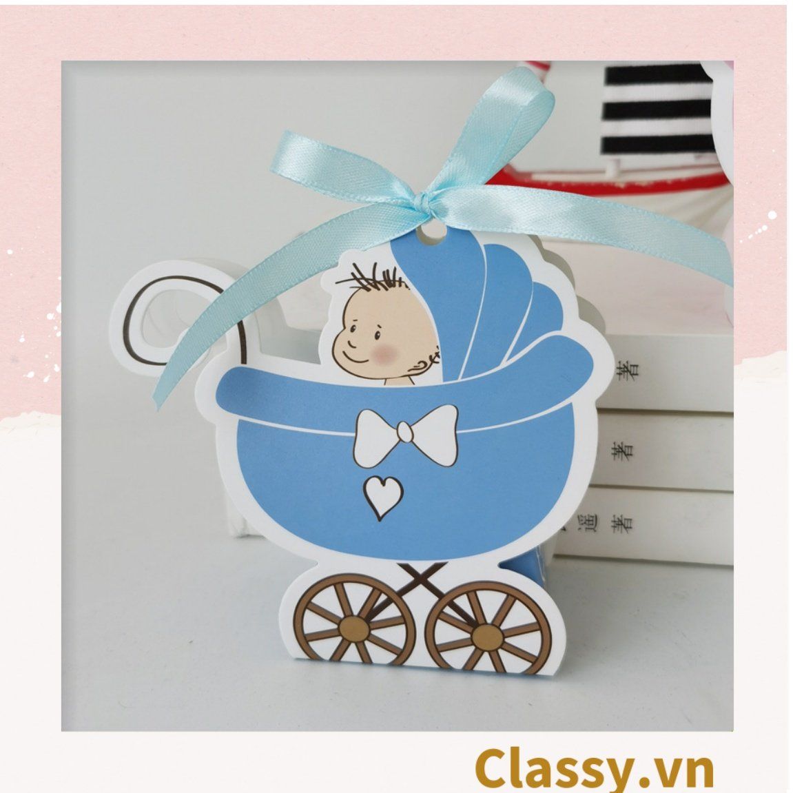 Hộp quà tặng tự gấp, hộp quà trang trí dễ thương kích thước 6x5x7.8CM hình baby trong nôi PK1314