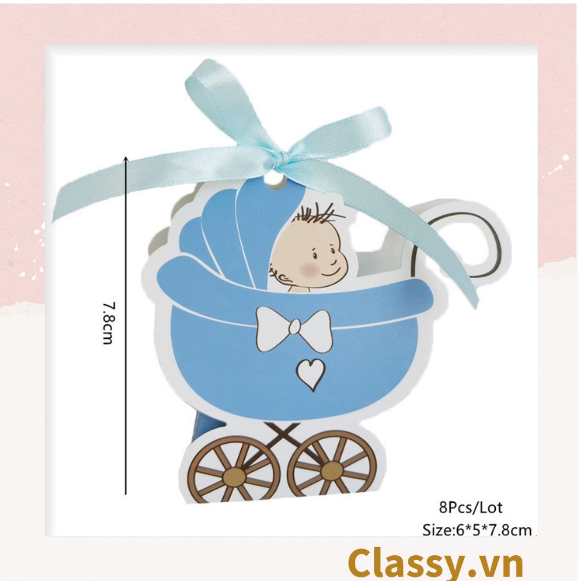 Hộp quà tặng tự gấp, hộp quà trang trí dễ thương kích thước 6x5x7.8CM hình baby trong nôi PK1314