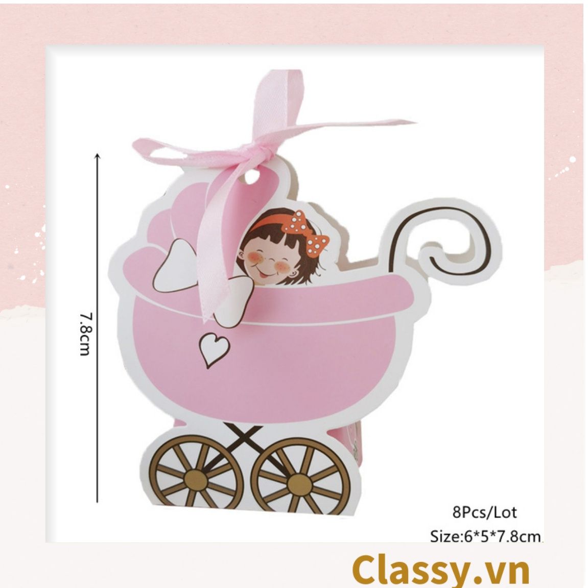 Hộp quà tặng tự gấp, hộp quà trang trí dễ thương kích thước 6x5x7.8CM hình baby trong nôi PK1314