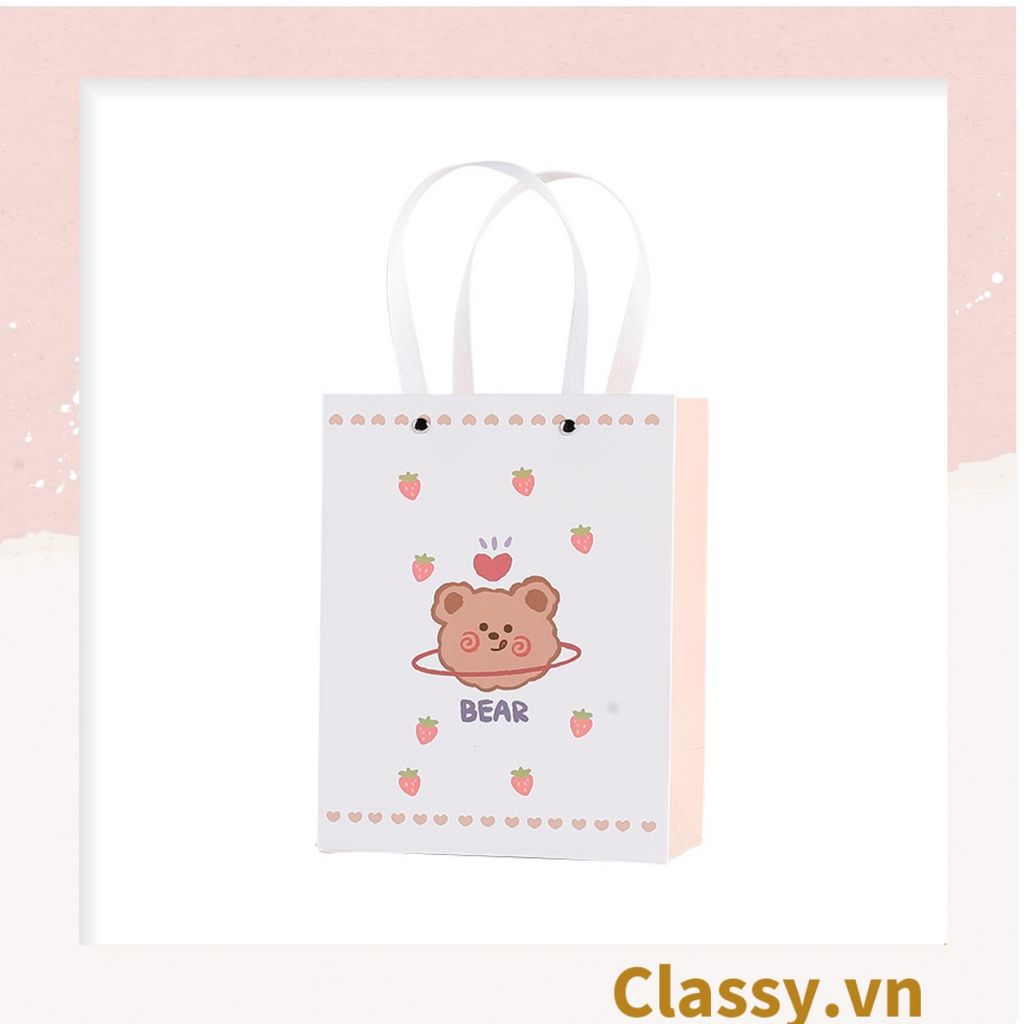 Q1337 Túi giấy dọc quai nhựa cứng đựng quà tặng in nhiều họa tiết cute, màu sắc nhã nhặn dễ thương thích hợp làm quà tặn