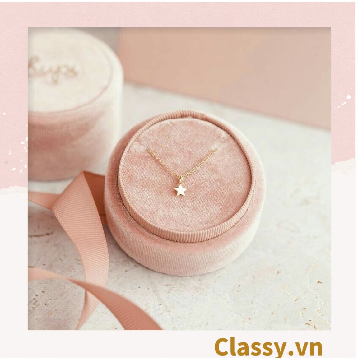 Túi giấy đính nơ cao cấp màu hồng, hộp đựng trang sức nhẫn, dây chuyền bằng nhung Q1348