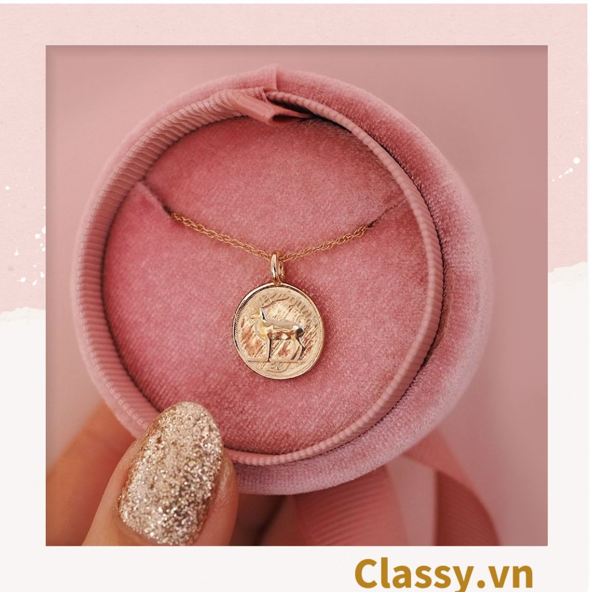 Túi giấy đính nơ cao cấp màu hồng, hộp đựng trang sức nhẫn, dây chuyền bằng nhung Q1348