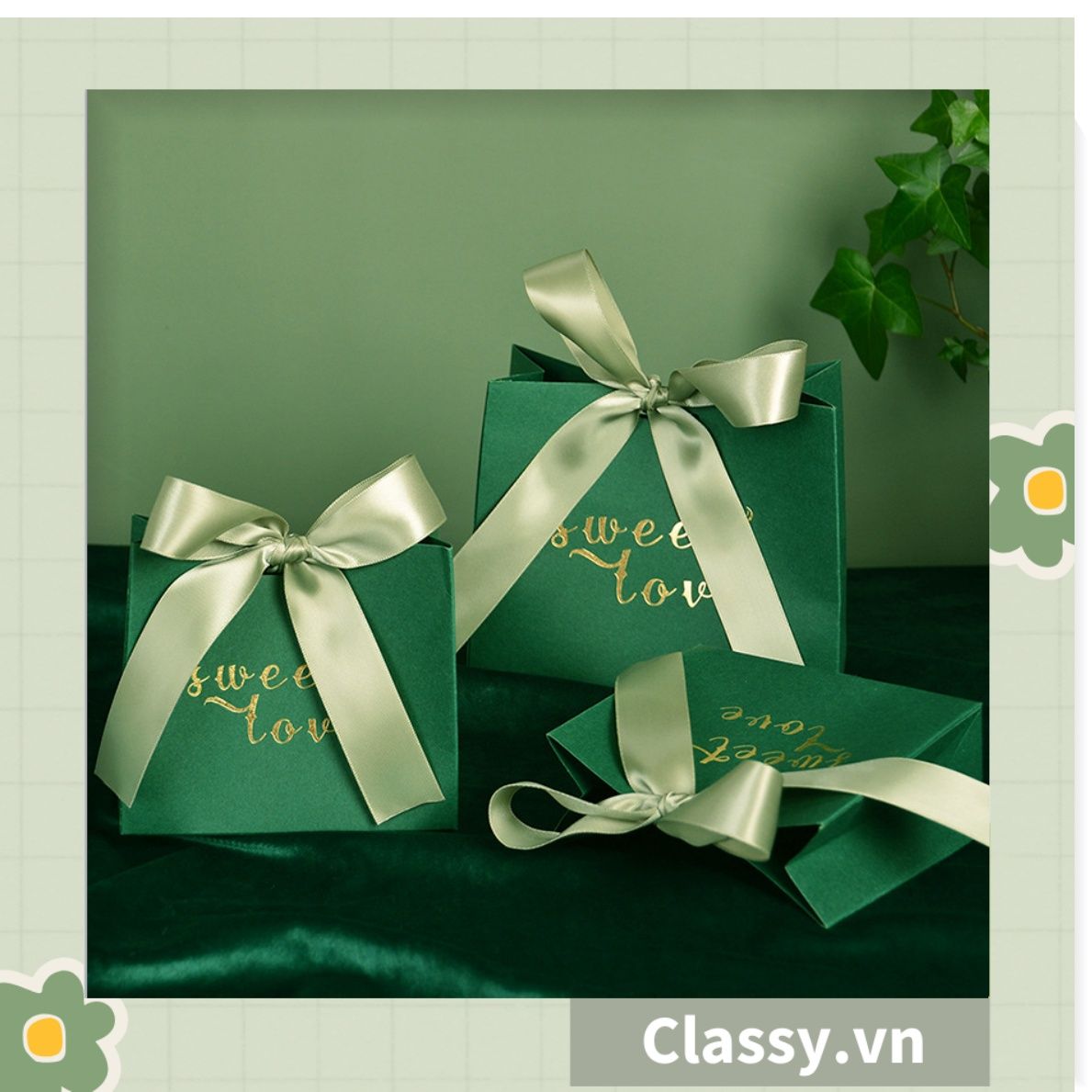  Classy Túi quà tặng, túi giấy Sweet love xanh lá sang trọng Q1348 