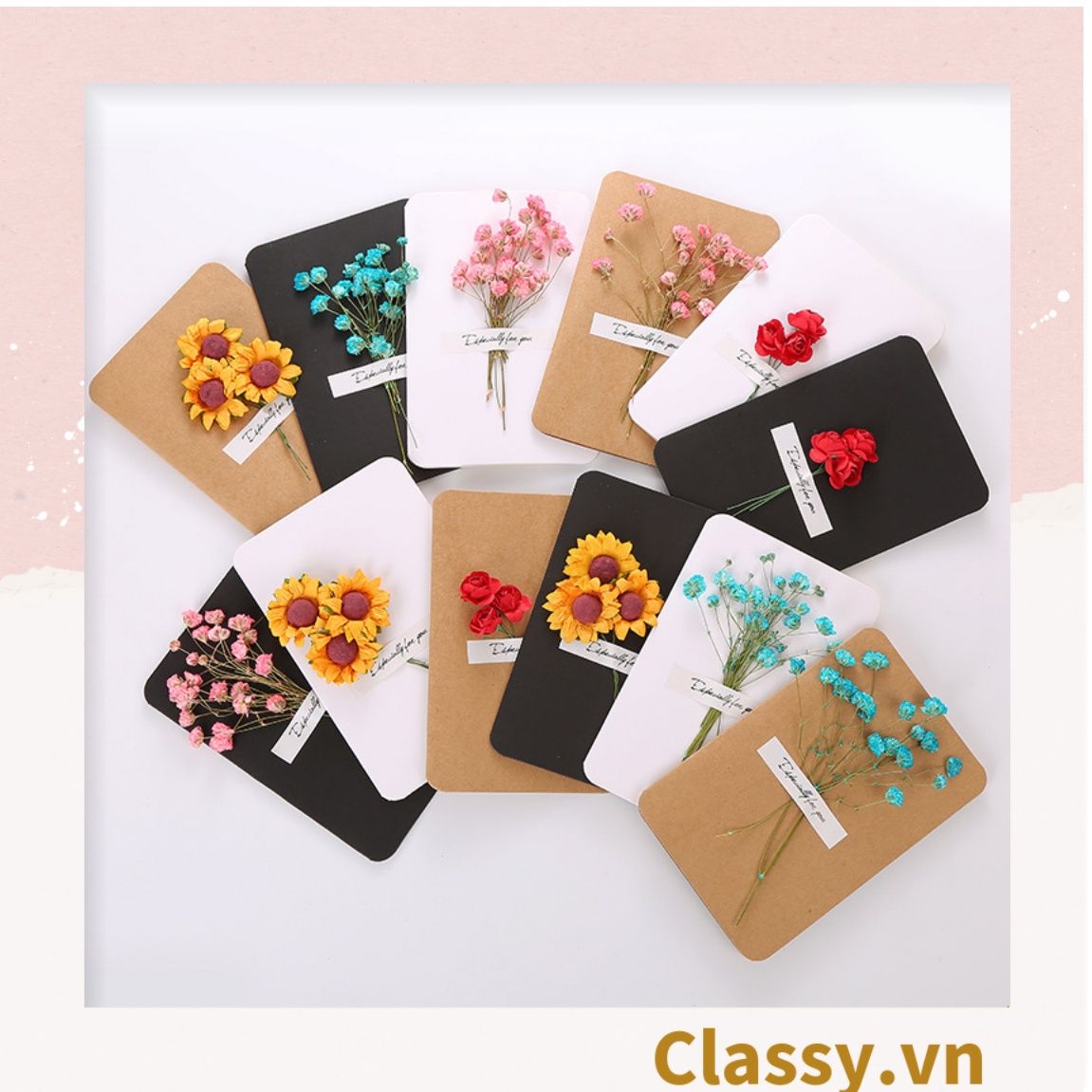  Classy Thiệp chúc mừng, thiệp giáng sinh có gắn hoa khô trang trí Q1366 