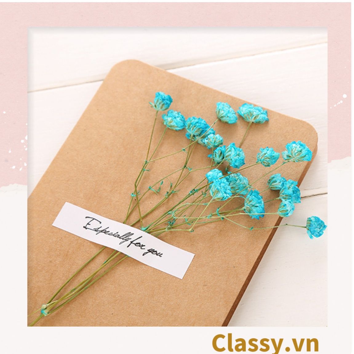 Classy Thiệp chúc mừng, thiệp giáng sinh có gắn hoa khô trang trí Q1366