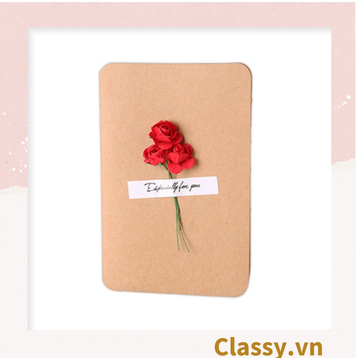 Classy Thiệp chúc mừng, thiệp giáng sinh có gắn hoa khô trang trí Q1366