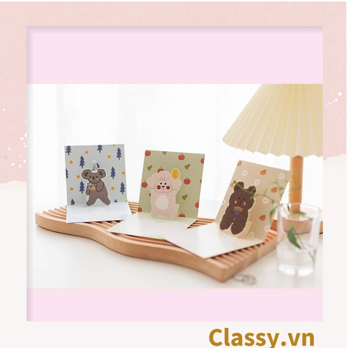  Classy Thiệp in nổi 3D hình con vật với họa tiết pastel, giấy cứng cáp chất lượng cao Q1373 