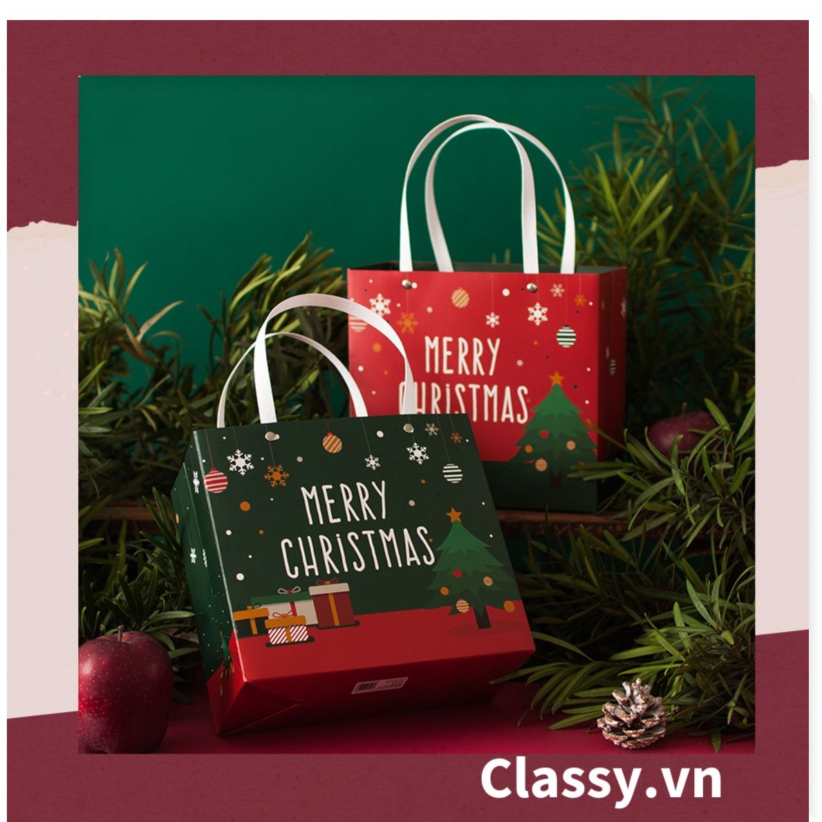 Classy Túi giấy giáng sinh có quai xách cùng nhiều kích cỡ túi Q1376