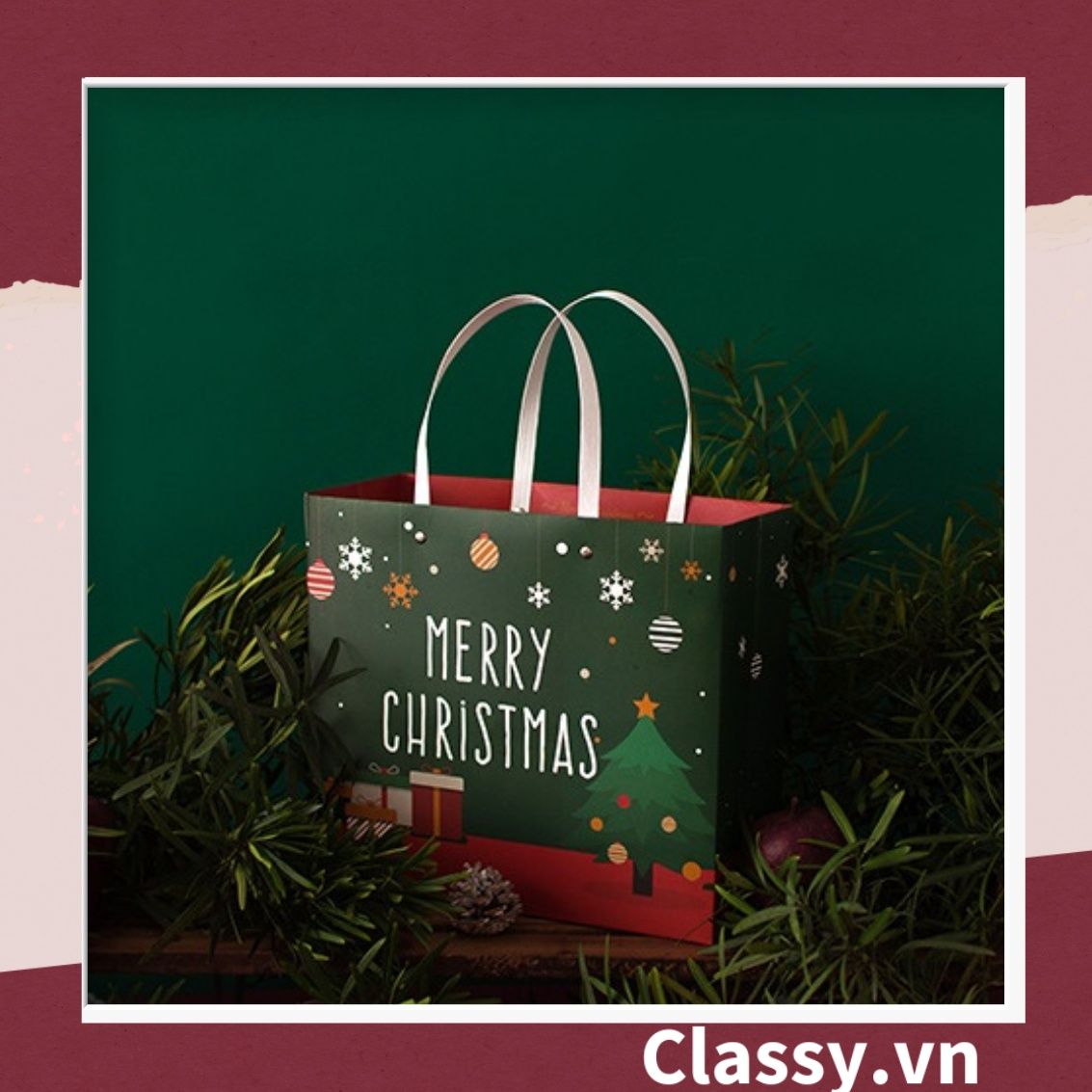 Classy Túi giấy giáng sinh có quai xách cùng nhiều kích cỡ túi Q1376