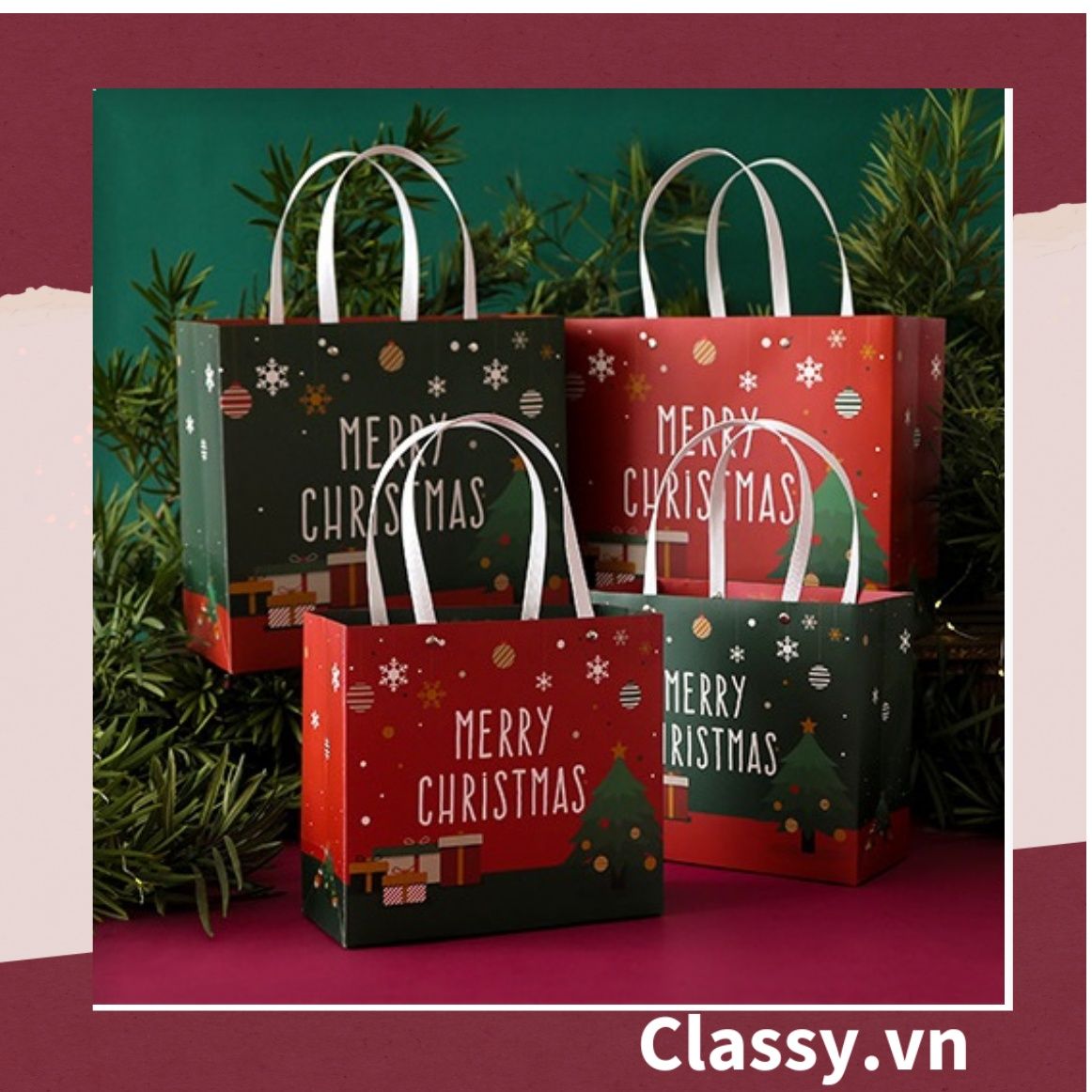 Classy Túi giấy giáng sinh có quai xách cùng nhiều kích cỡ túi Q1376