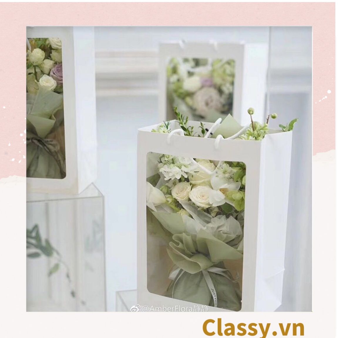 Túi giấy hồng trong suốt kích thước 25x15x35CM dùng làm quà tặng Q1404
