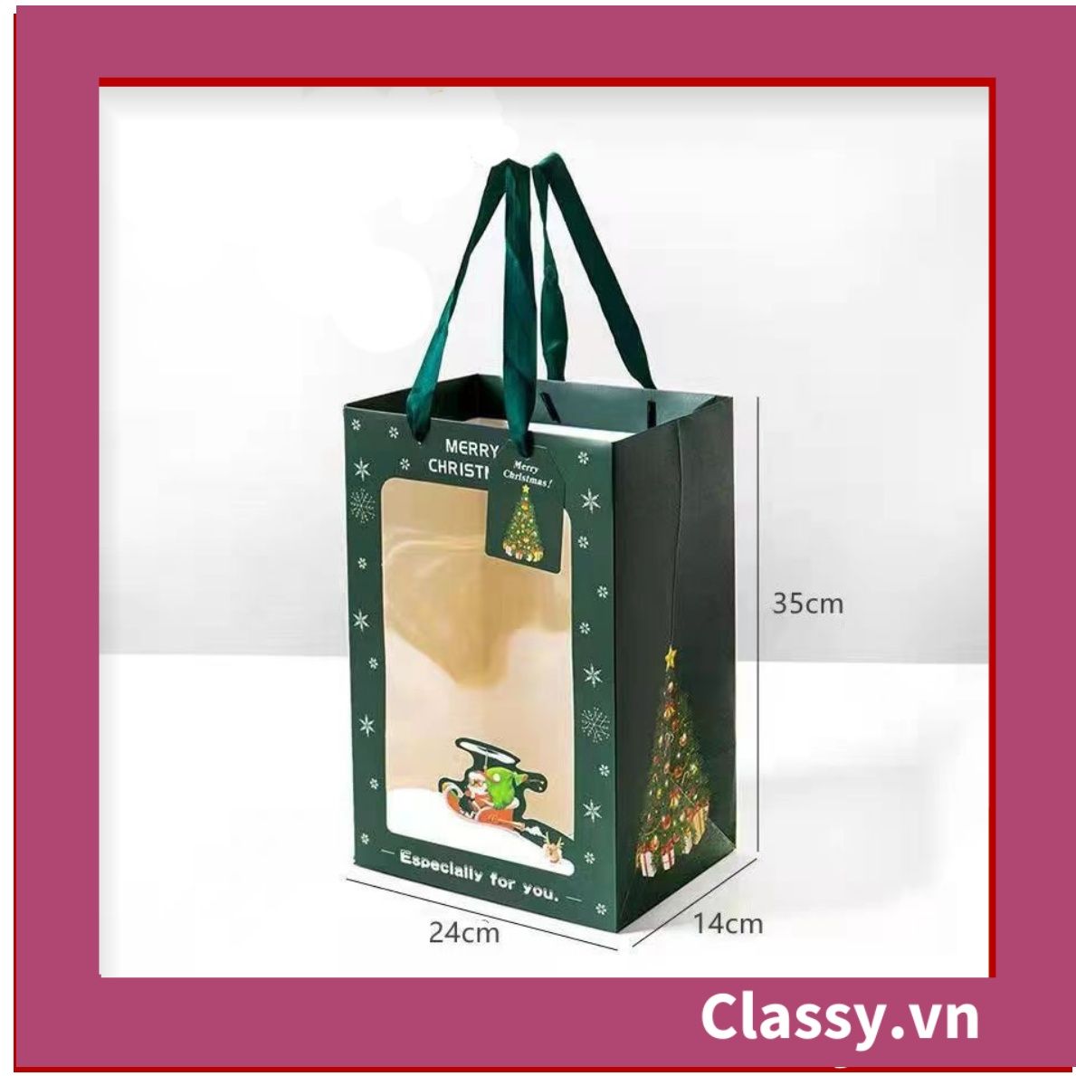 Túi giấy hồng trong suốt kích thước 25x15x35CM dùng làm quà tặng Q1404