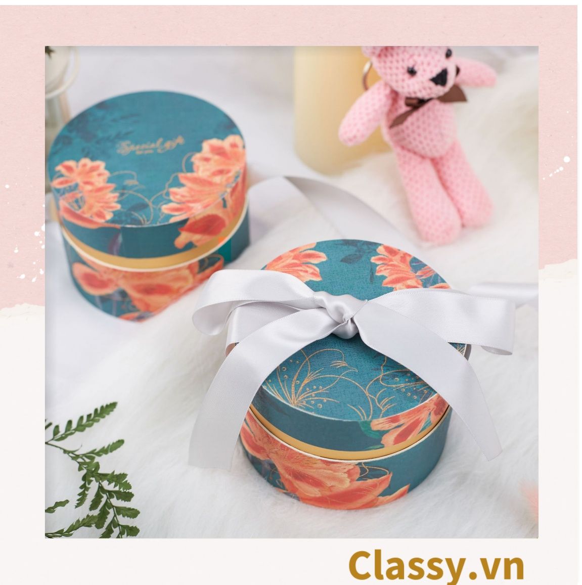  Classy Hộp quà thắt nơ kích thước 11x11x8CM, quà tặng sang trọng Q1481 