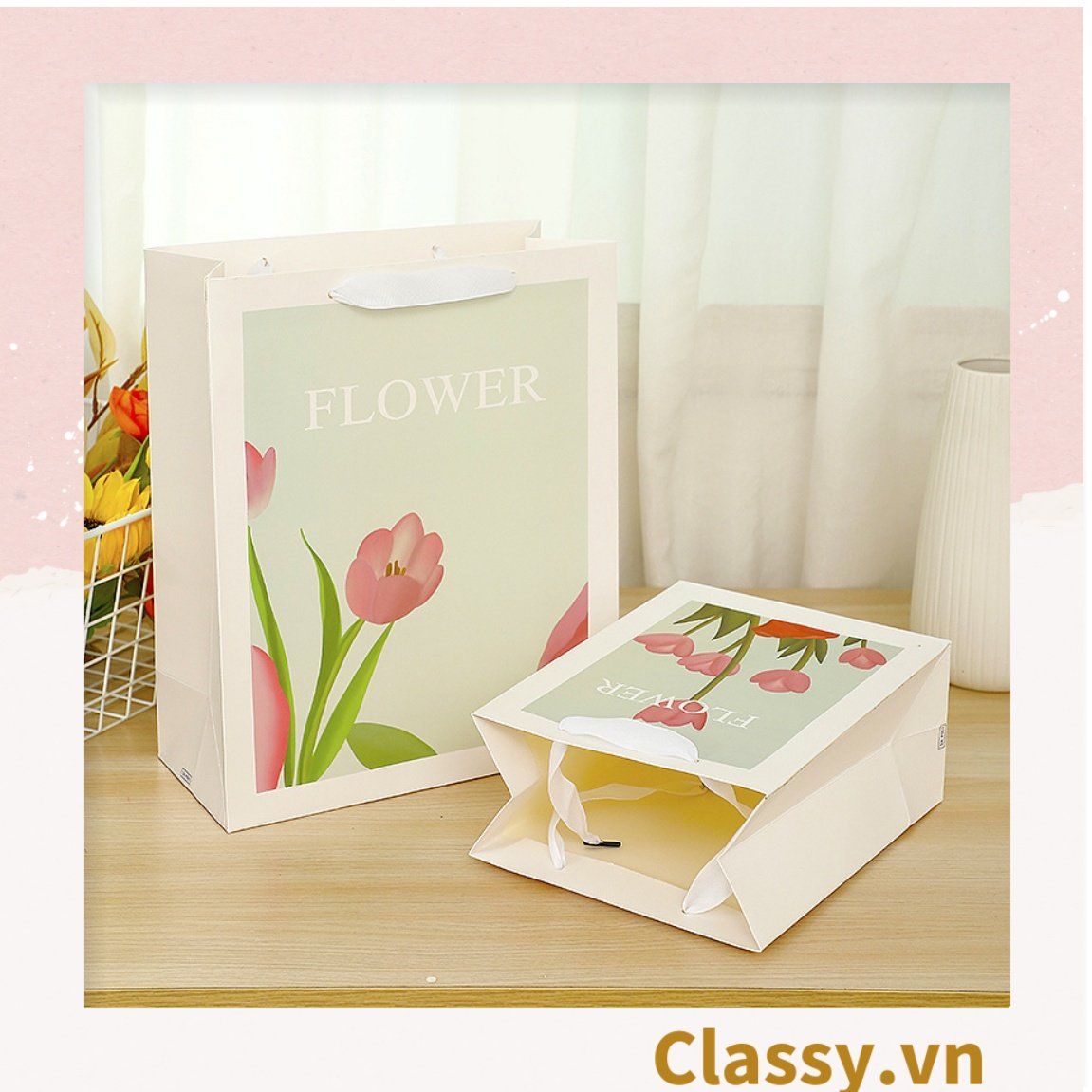 Classy Túi giấy chất liệu dày dặn, quà tặng, đi shopping tiện lợi Q1495
