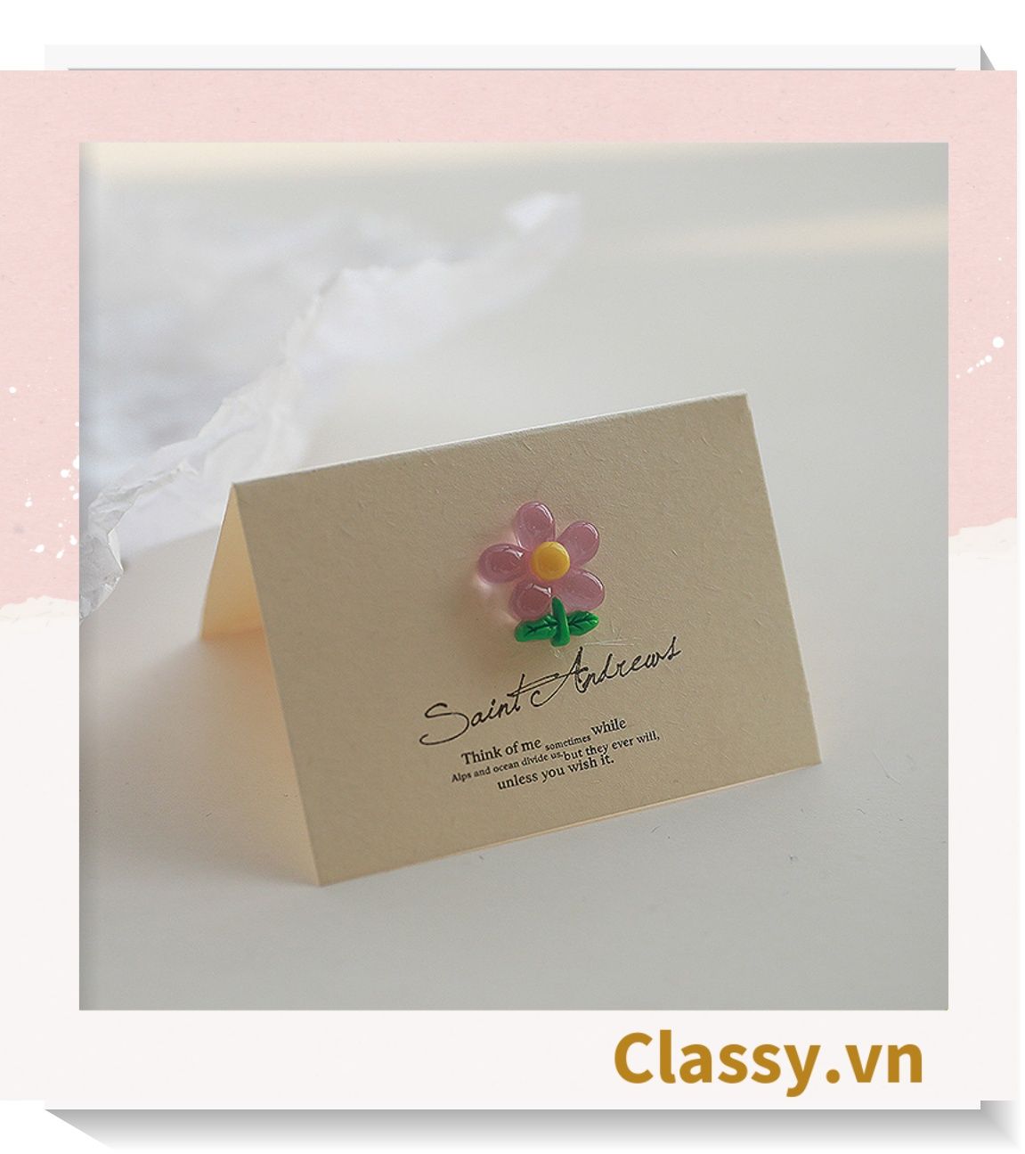 Classy Thiệp chúc mừng, thiệp đính hoa nhựa đẹp tinh tế, quà tặng sinh nhật, lễ hội Q1496