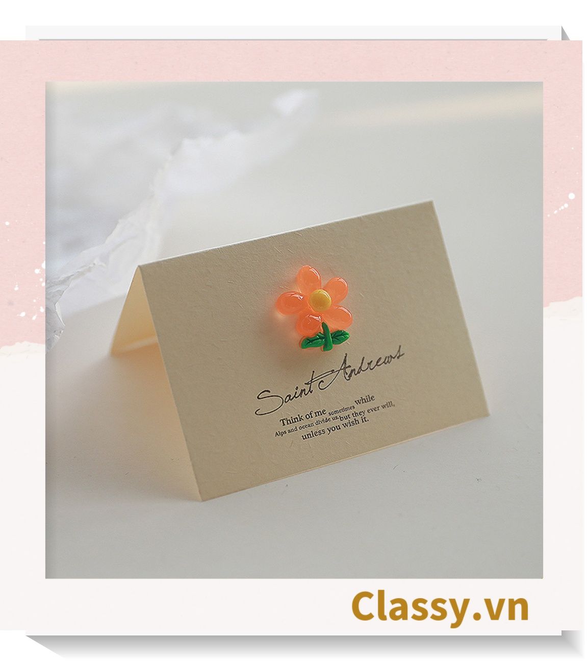 Classy Thiệp chúc mừng, thiệp đính hoa nhựa đẹp tinh tế, quà tặng sinh nhật, lễ hội Q1496