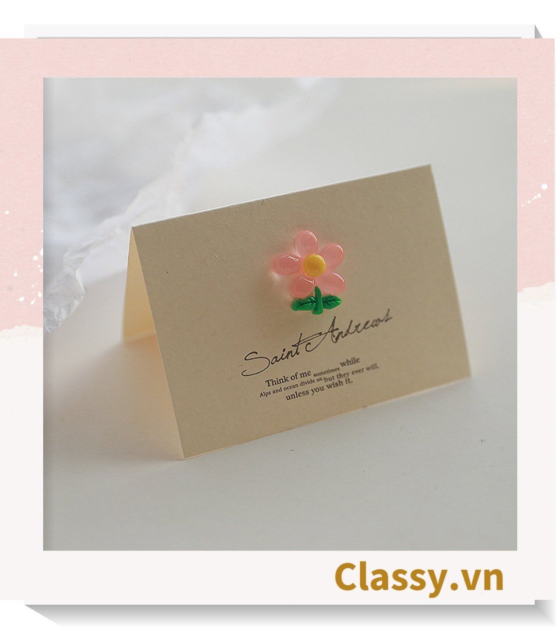  Classy Thiệp chúc mừng, thiệp đính hoa nhựa đẹp tinh tế, quà tặng sinh nhật, lễ hội Q1496 