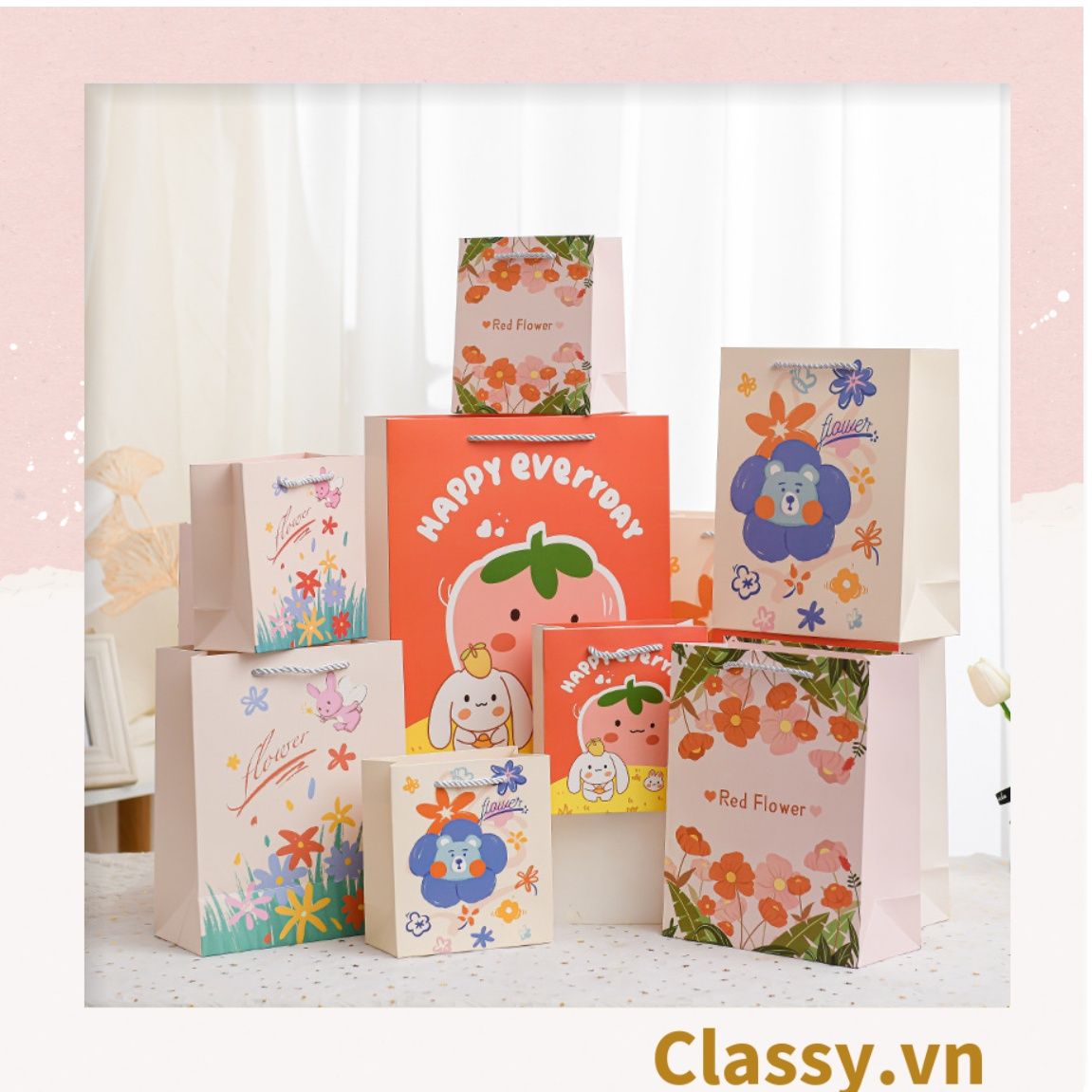 Classy Túi giấy hoa nhiều kích cỡ, phù hợp nhiều dịp sử dụng Q1500