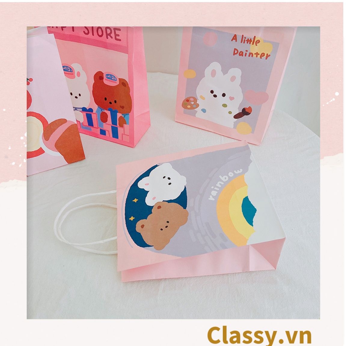  Classy Túi giấy đựng quà kích cỡ 17.5x21x7.5CM họa tiết gấu ngẫu nhiên Q1508 