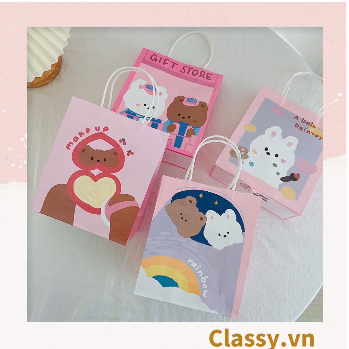 Classy Túi giấy đựng quà kích cỡ 17.5x21x7.5CM họa tiết gấu ngẫu nhiên Q1508
