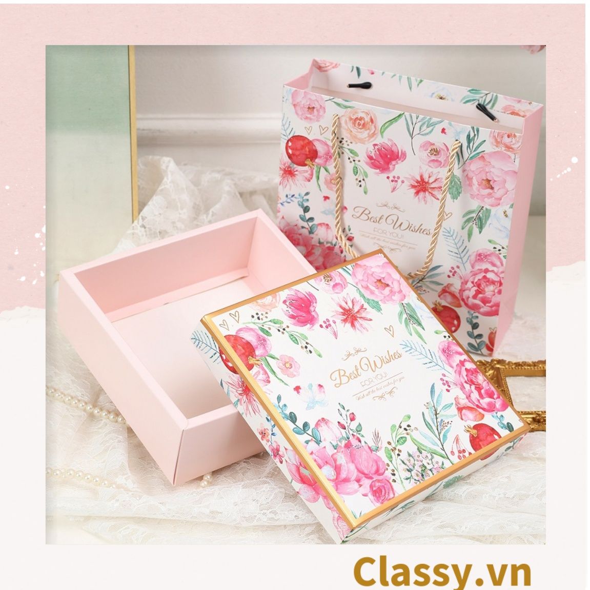  Classy Hộp quà tặng, Túi quà tặng hoa hồng dày dặn, sang trọng Q1546 