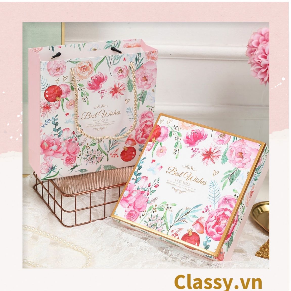 Classy Hộp quà tặng, Túi quà tặng hoa hồng dày dặn, sang trọng Q1546