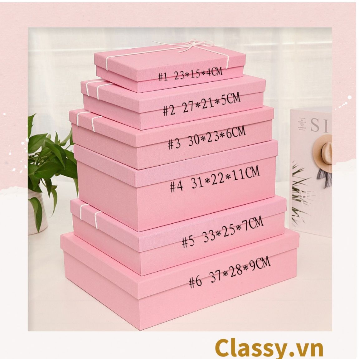  Classy Hộp quà tặng màu hồng trơn, chất liệu giấy cứng cáp Q1557 