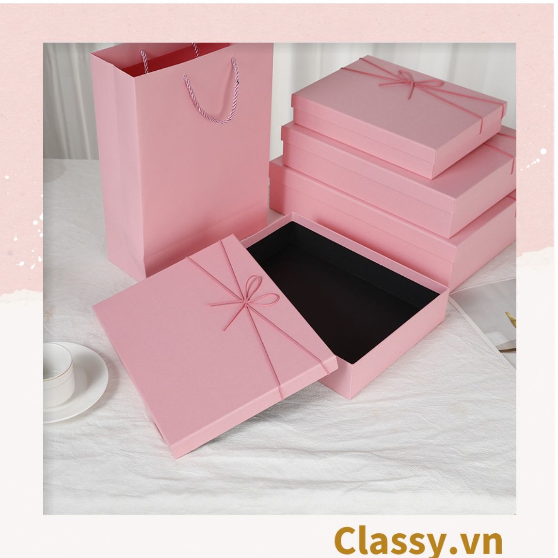  Classy Hộp quà tặng màu hồng trơn, chất liệu giấy cứng cáp Q1557 
