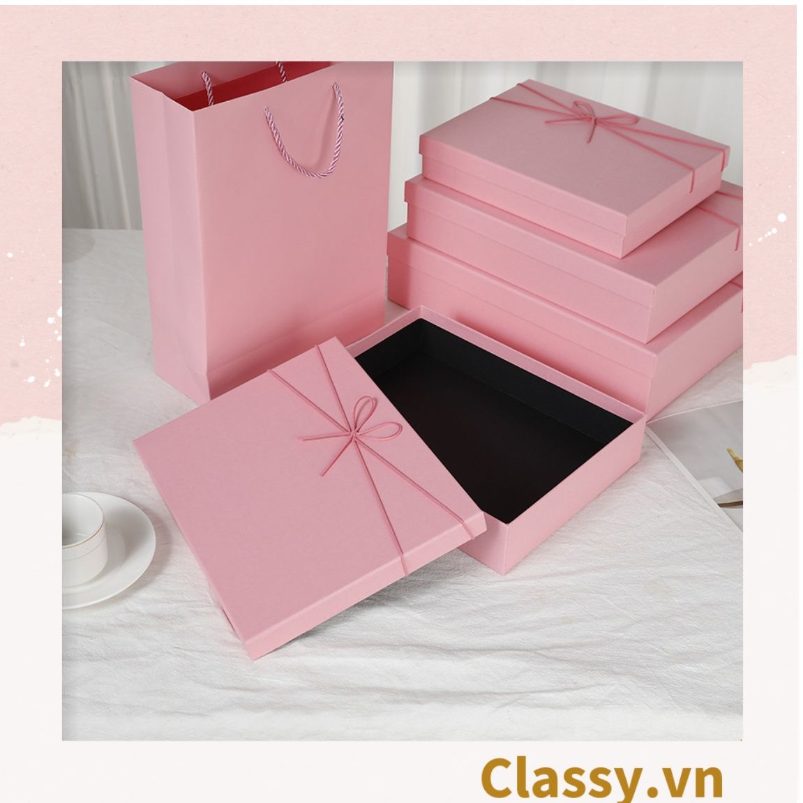 Classy Hộp quà tặng màu hồng trơn, chất liệu giấy cứng cáp Q1557