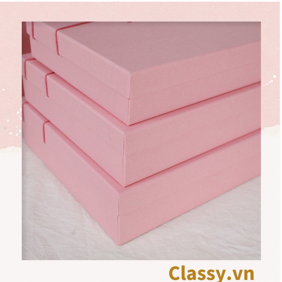  Classy Hộp quà tặng màu hồng trơn, chất liệu giấy cứng cáp Q1557 