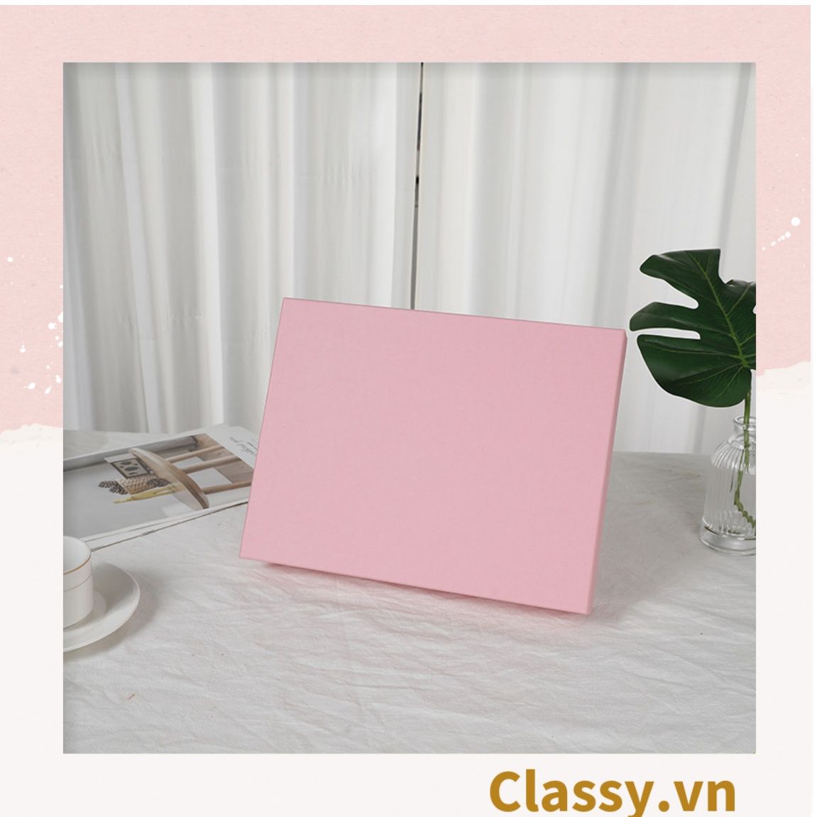 Classy Hộp quà tặng màu hồng trơn, chất liệu giấy cứng cáp Q1557