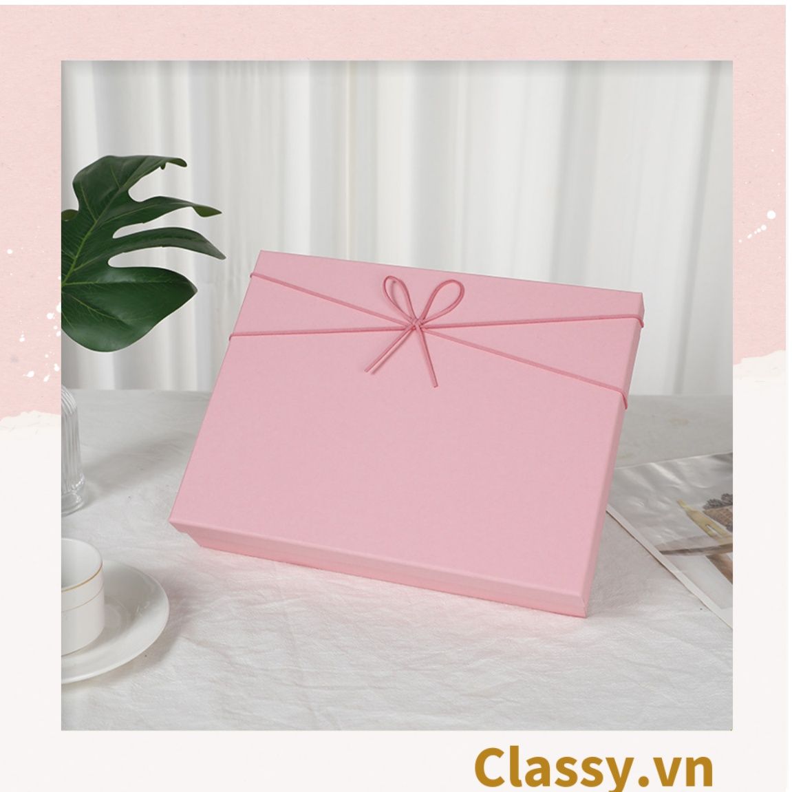  Classy Hộp quà tặng màu hồng trơn, chất liệu giấy cứng cáp Q1557 