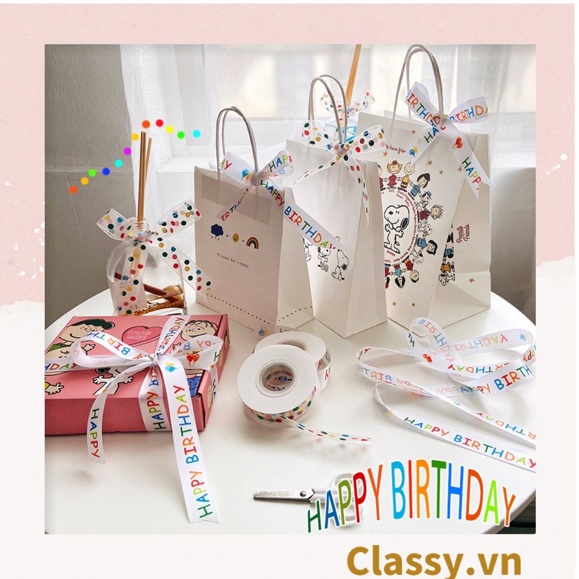 Classy Ruy băng vải dài 1m, chất liệu dày dặn, họa tiết dễ thương Q1636
