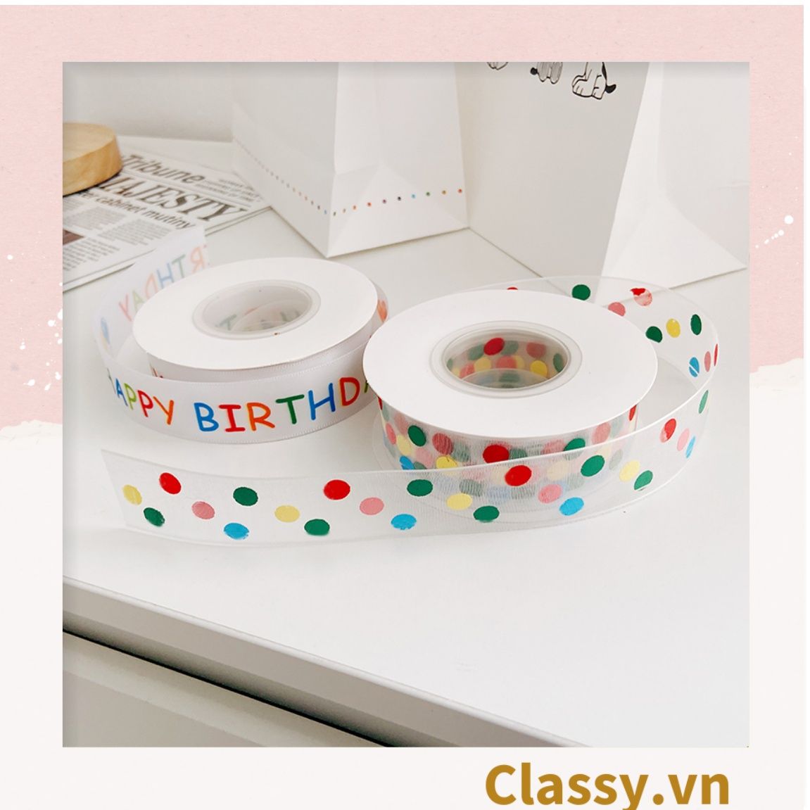 Classy Ruy băng vải dài 1m, chất liệu dày dặn, họa tiết dễ thương Q1636
