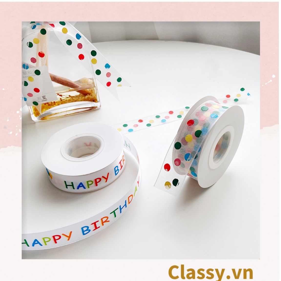 Classy Ruy băng vải dài 1m, chất liệu dày dặn, họa tiết dễ thương Q1636