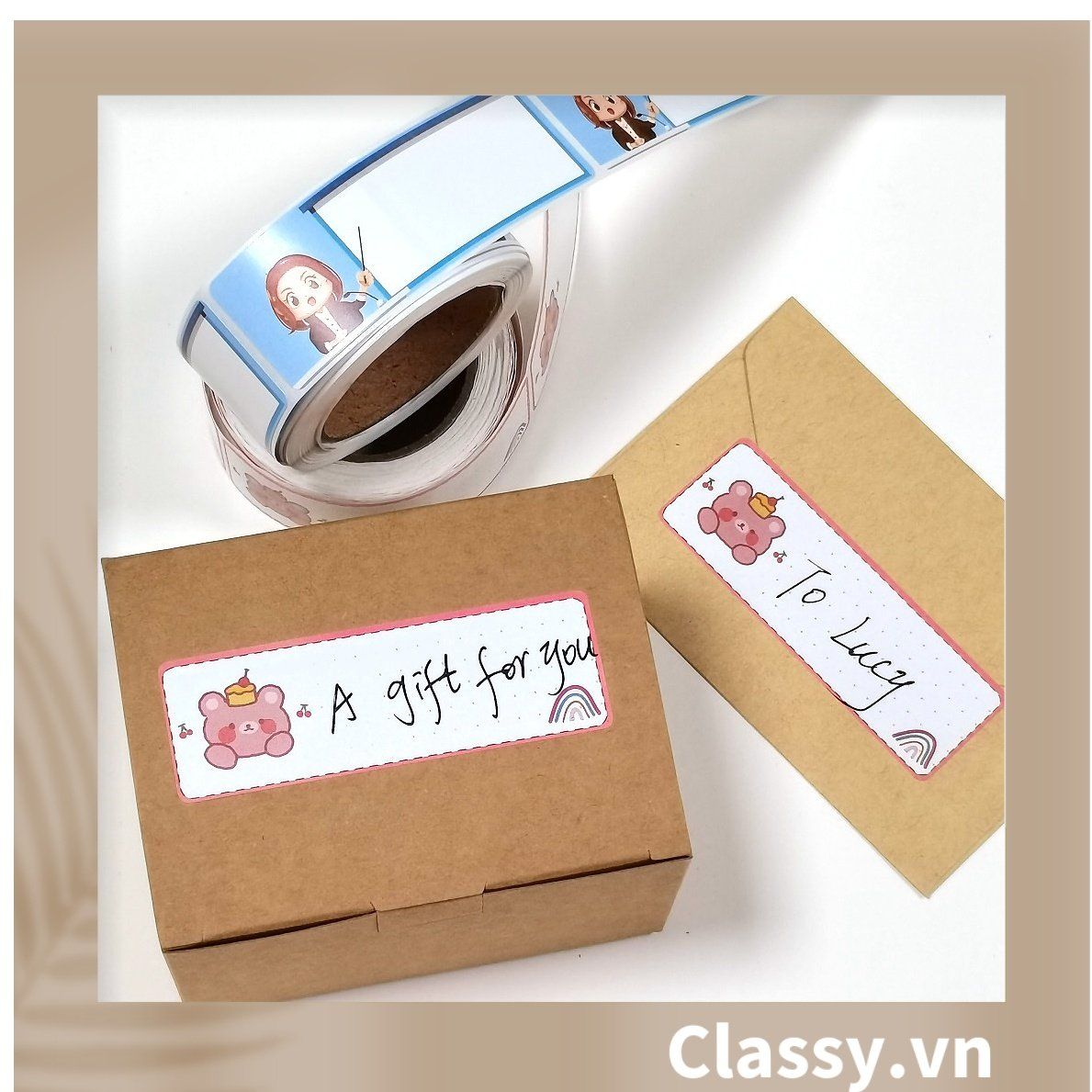  120 miếng Nhãn dán hộp sticker Kích thước 2.5 X 7.5 CM giấy C bóng họa tiết vintage dùng để trang trí, niêm phong Q1703 