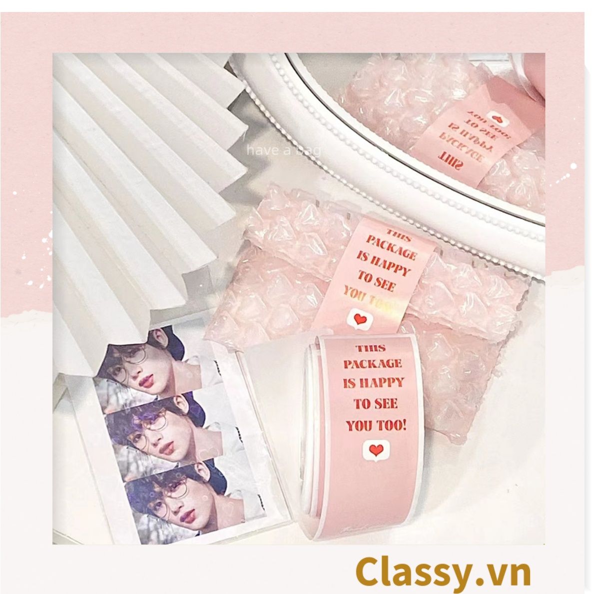 50 Nhãn dán hộp sticker 3*9cm giấy C bóng họa tiết vintage dùng để trang trí, niêm phong Q1704