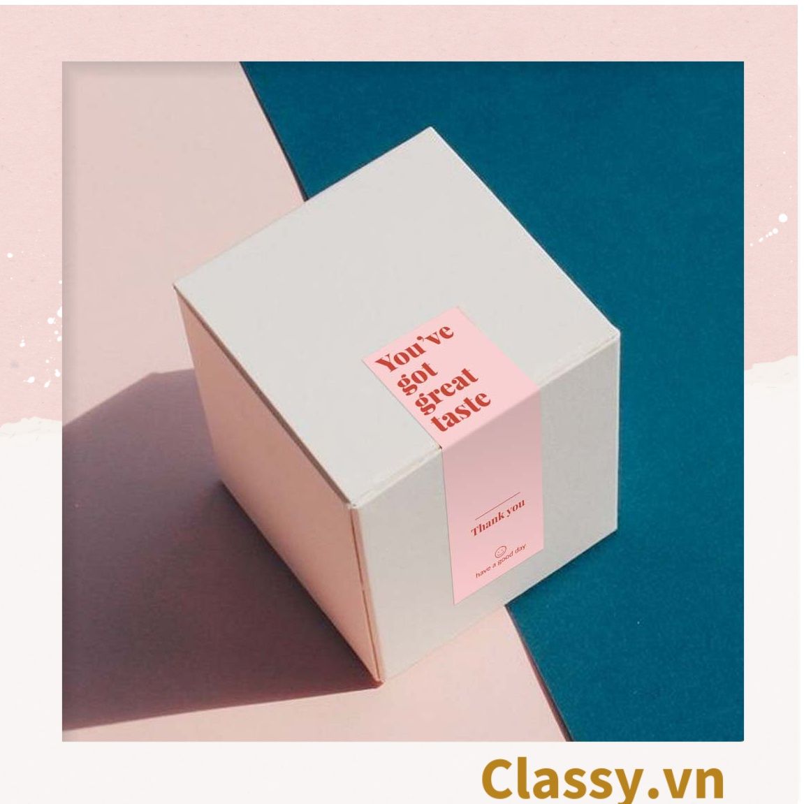 50 Nhãn dán hộp sticker 3*9cm giấy C bóng họa tiết vintage dùng để trang trí, niêm phong Q1704